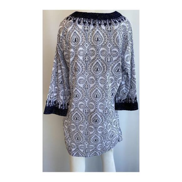 Roller Rabbit Cover-Up Tunic Dress Navy Gold Embroidery Print Blue sz M - Picture 7 of 10